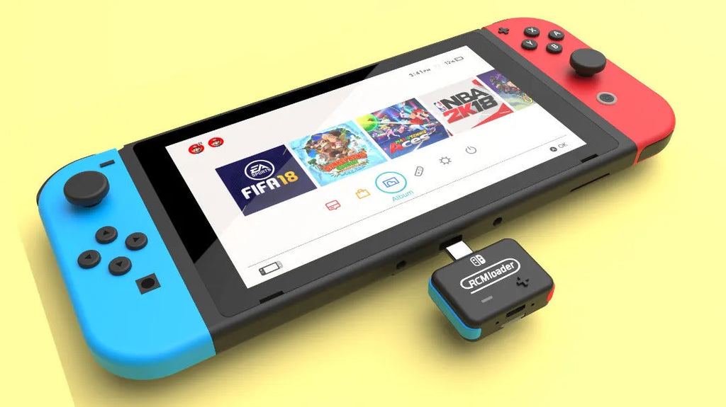 Black RCMloader and RCMclip set for Nintendo Switch CFW with microSD archive.