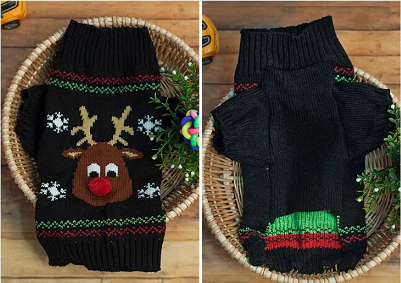 Acrylic Christmas pet sweater for cats and dogs in black and red, sizes XXS to XXL