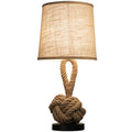 American retro metal table lamp with white fabric shade, hemp rope detail, 220V, 4kg, shown as a single tabletop lamp