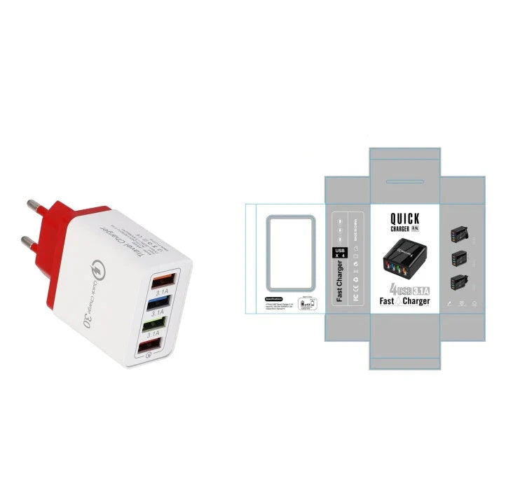 4-port USB wall charger with Quick Charge 3.0 technology for fast charging of smartphones and tablets