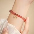 Handmade strawberry quartz blessing card bracelet with adjustable universal wrist size