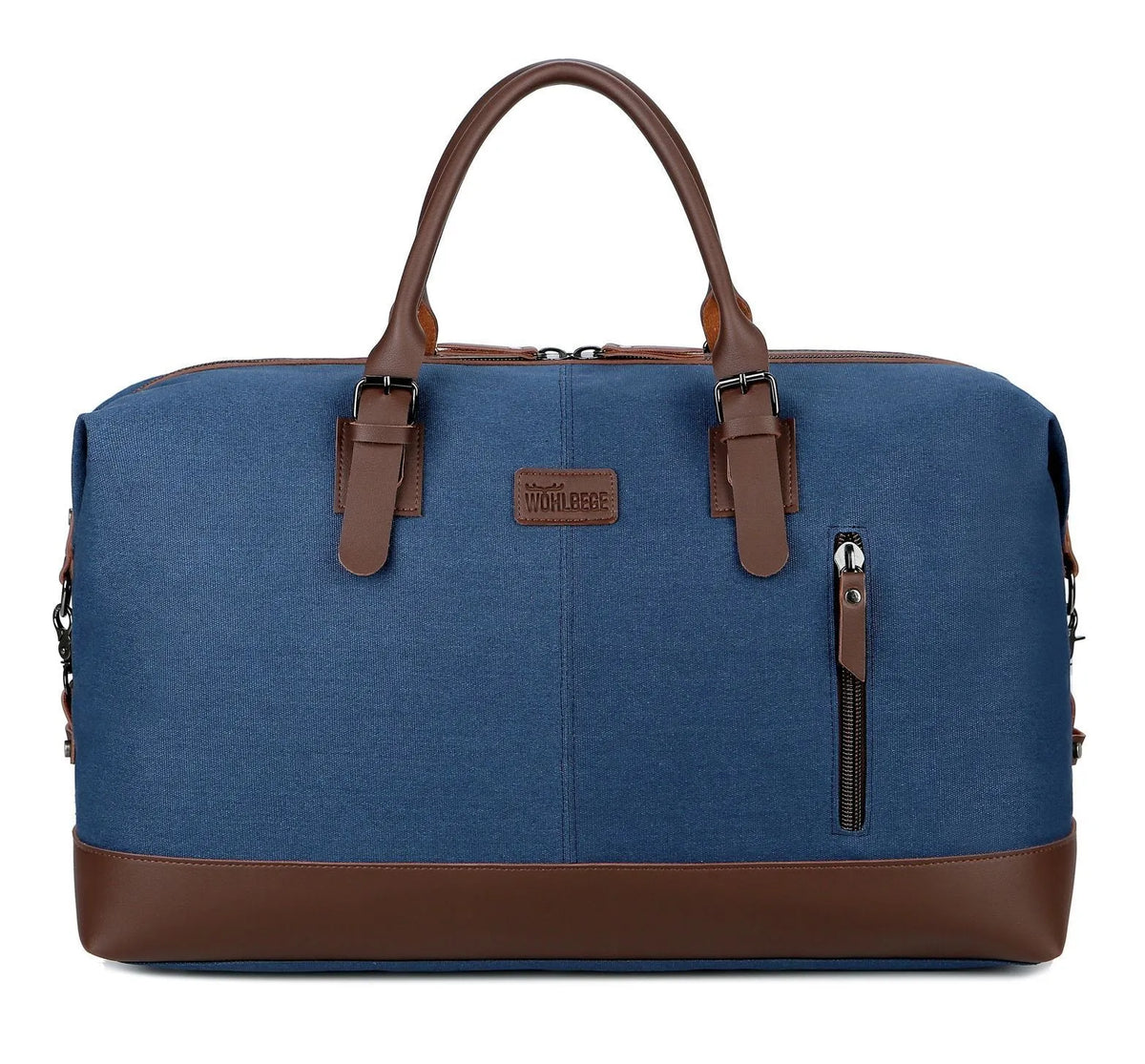Canvas travel bag for men, square vertical shape in light grey, with shoulder strap and zipper closure