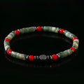 Men's bohemian bracelet with cylindrical natural stone beads on adjustable string closure