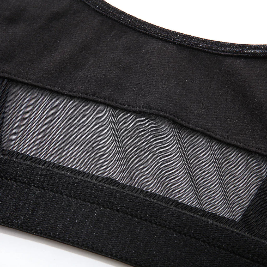 Women's black bra and panties set with fixed double-shoulder straps and full cup design