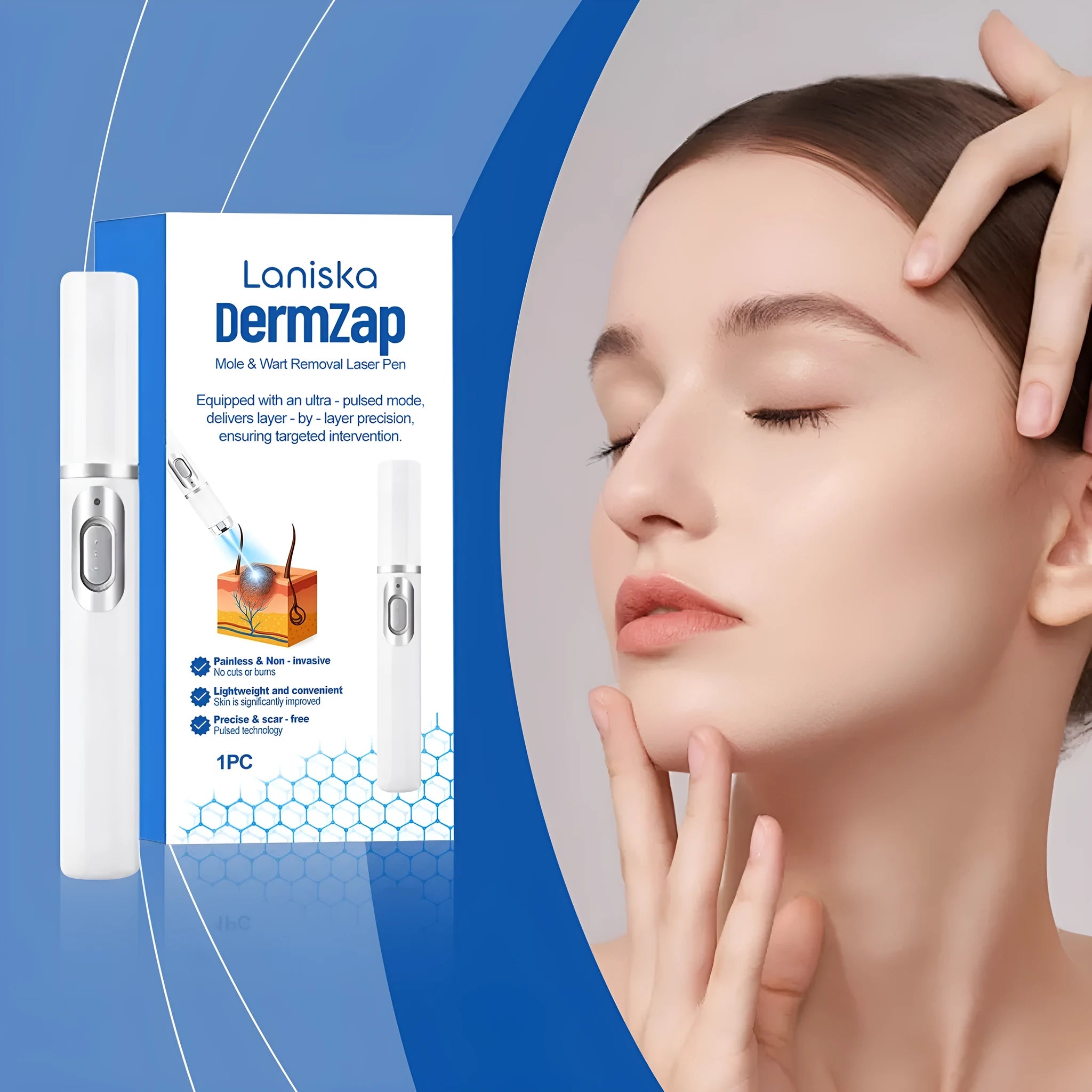 A handheld white ABS plastic laser pen device for removing moles and warts.