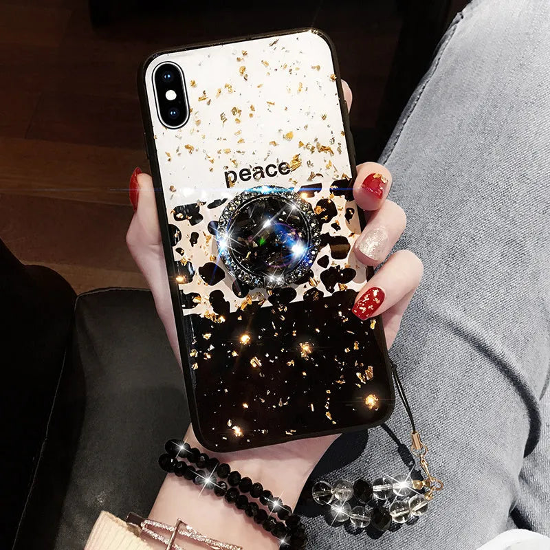 Leopard print pattern TPU back cover case for a mobile phone on a table.