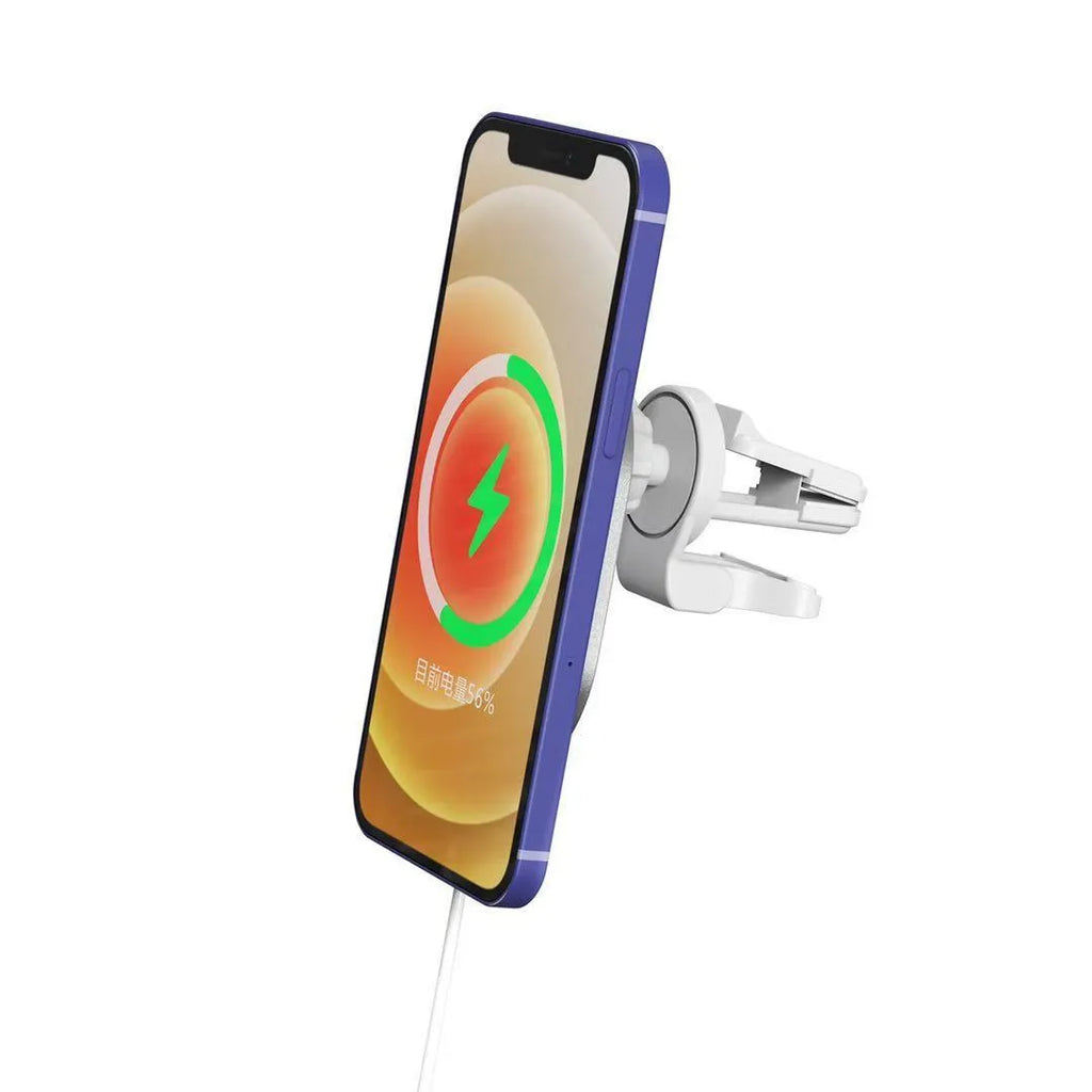 X-19 magnetic car wireless mobile phone charger in silver with USB interface