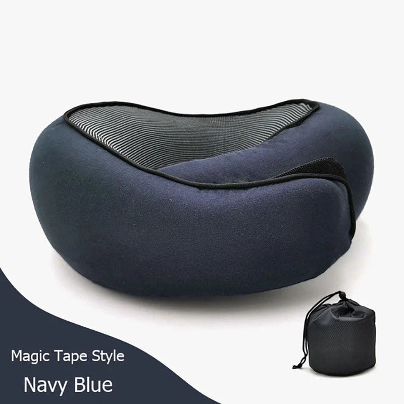 Ergonomic memory foam travel neck pillow with U-shaped design for comfortable neck support during flights and commutes