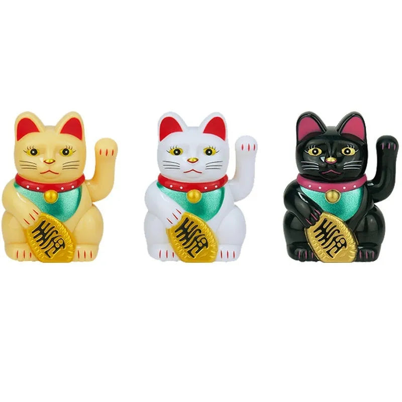 Solar powered Maneki Neko waving cat car dashboard ornament in yellow colour