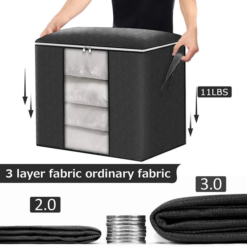 Non-woven handbag-style storage bag for quilts and clothes in beige colour.