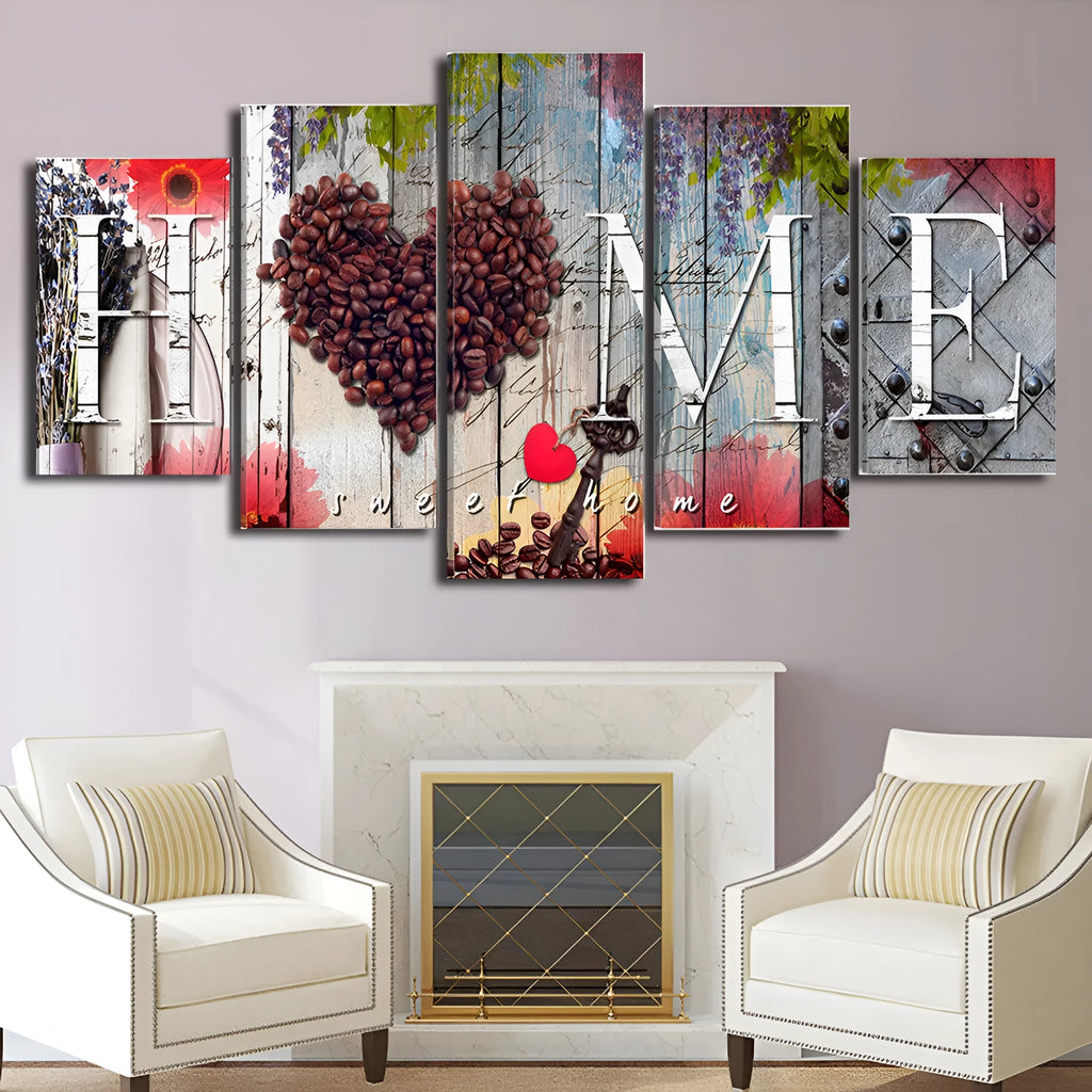 Red oil painting decoration board set with multiple sized panels for wall art display