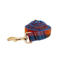Blue velvet plaid dog collar and matching lead set with optional decorative bow accessory