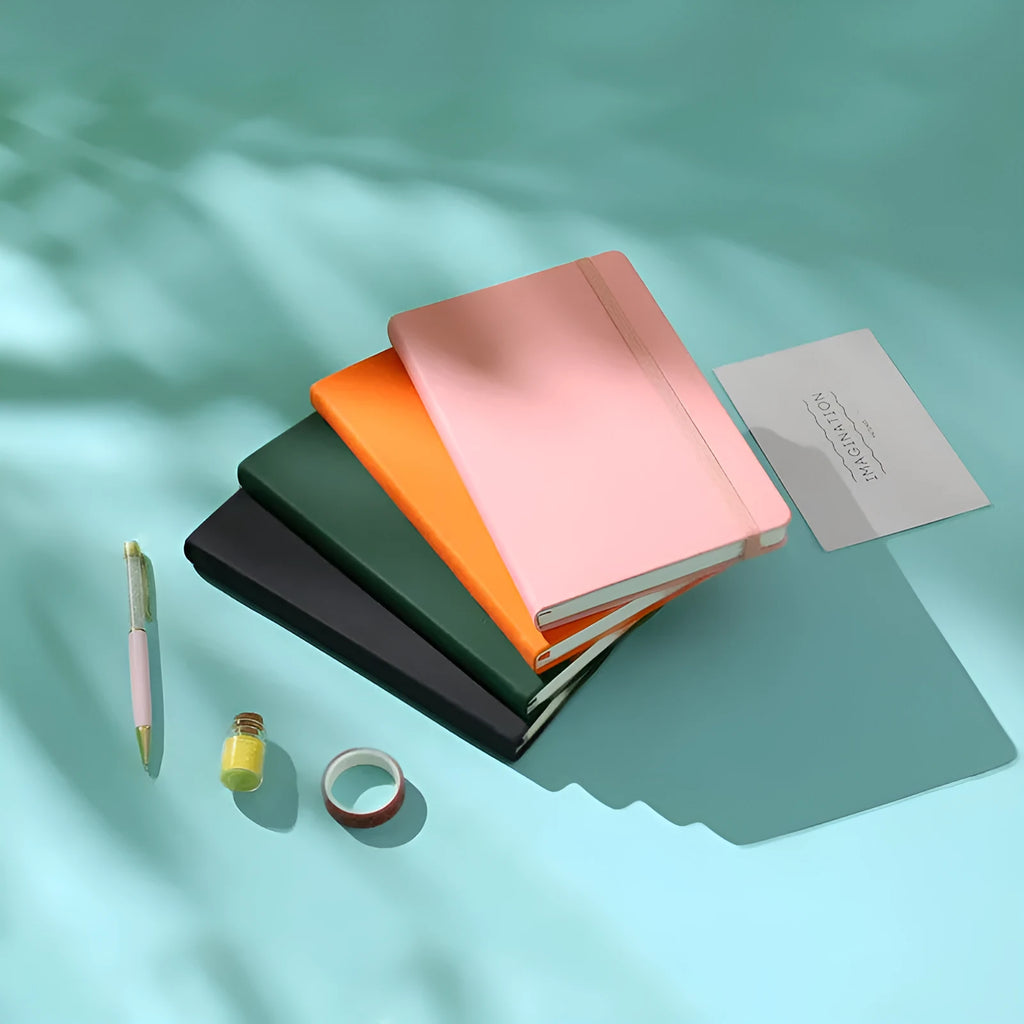 A5 tactile PU hardcover notebook with 96 sheets, available in multiple colours including black and champagne gold