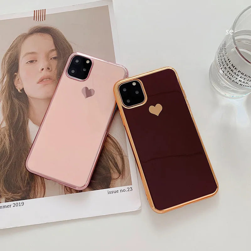 Solid colour TPU back cover phone case for iPhone in blue, claret, pink, or green.