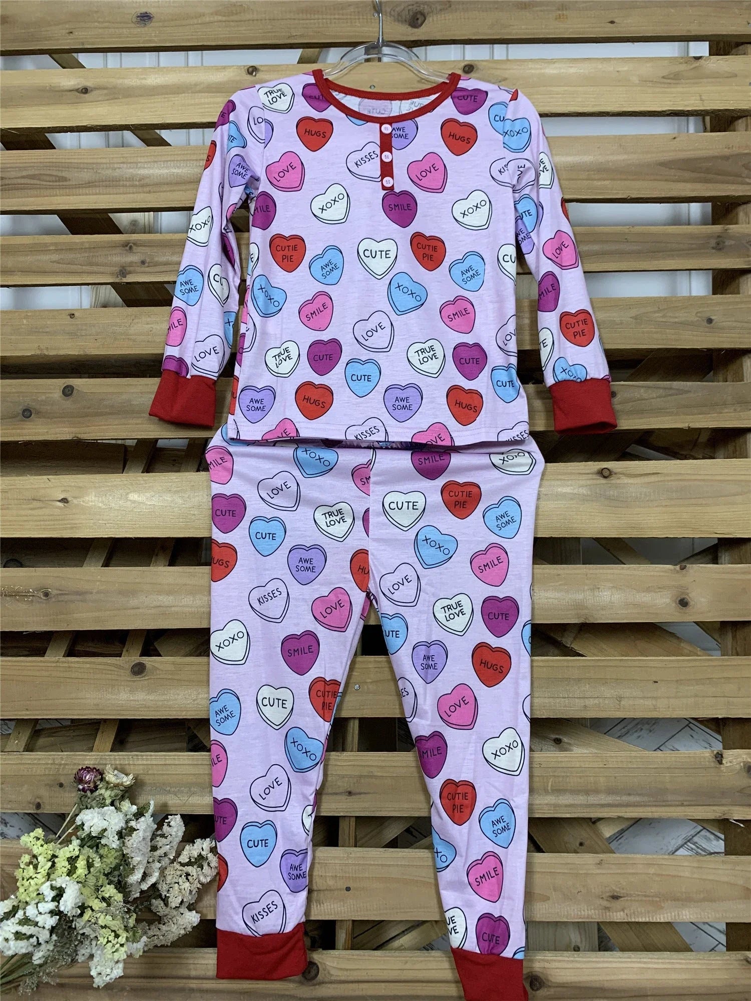 Valentine's Day family matching cotton pajamas with heart print design