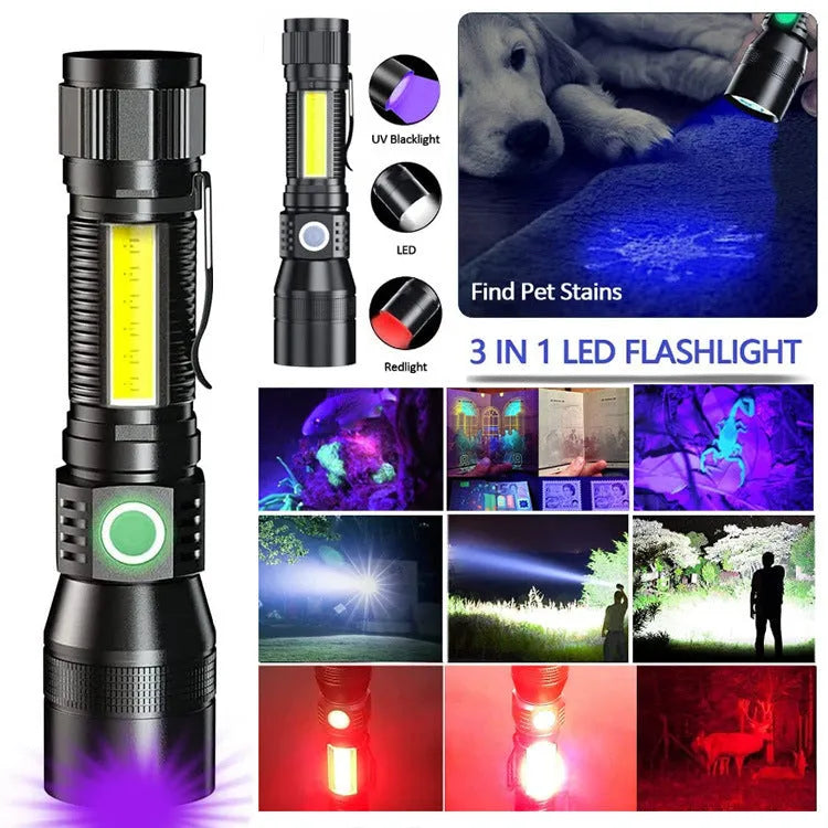 Multifunctional aluminium alloy USB rechargeable flashlight with strong light focus and magnet