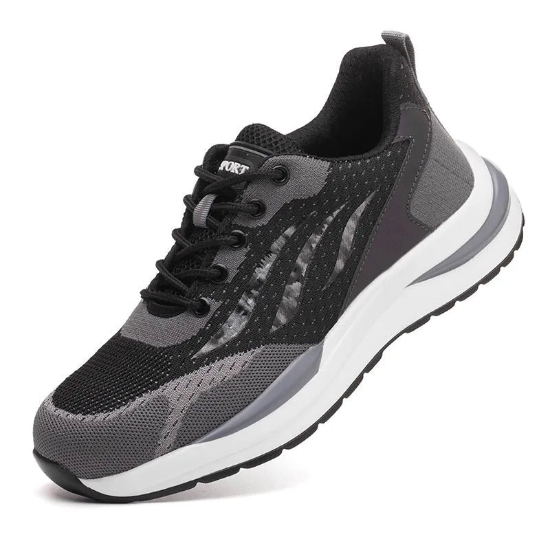 Men's black-grey electrician safety shoes with plastic toe cap and shoelace closure