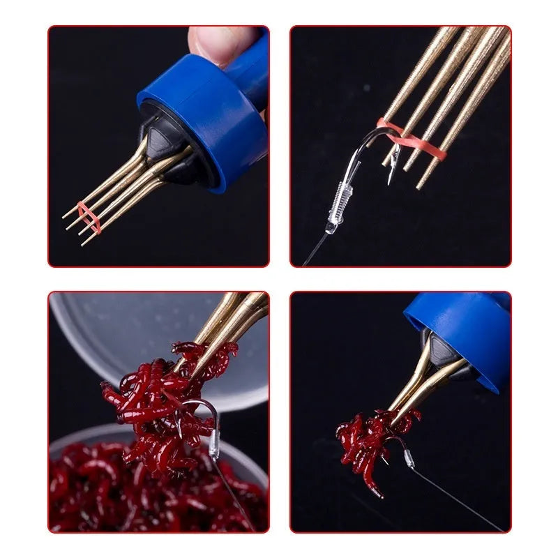 Bloodworm clip with rubber bands for live bait fishing, ABS construction, blue colour