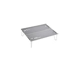 Aluminium alloy camping folding table shown in a folded position, available in black or grey colour.