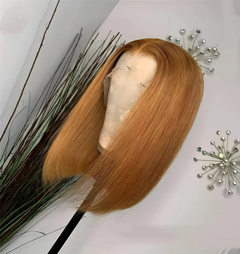 Golden real human hair 13x4 lace forehead wig with full hand-knitted cap and 360-degree headgear