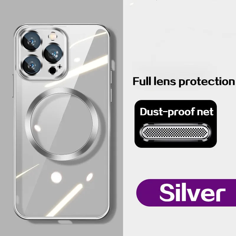 Magnetic wireless charging dust-proof TPU phone case electroplating finish back cover iPhone 14 series dark purple
