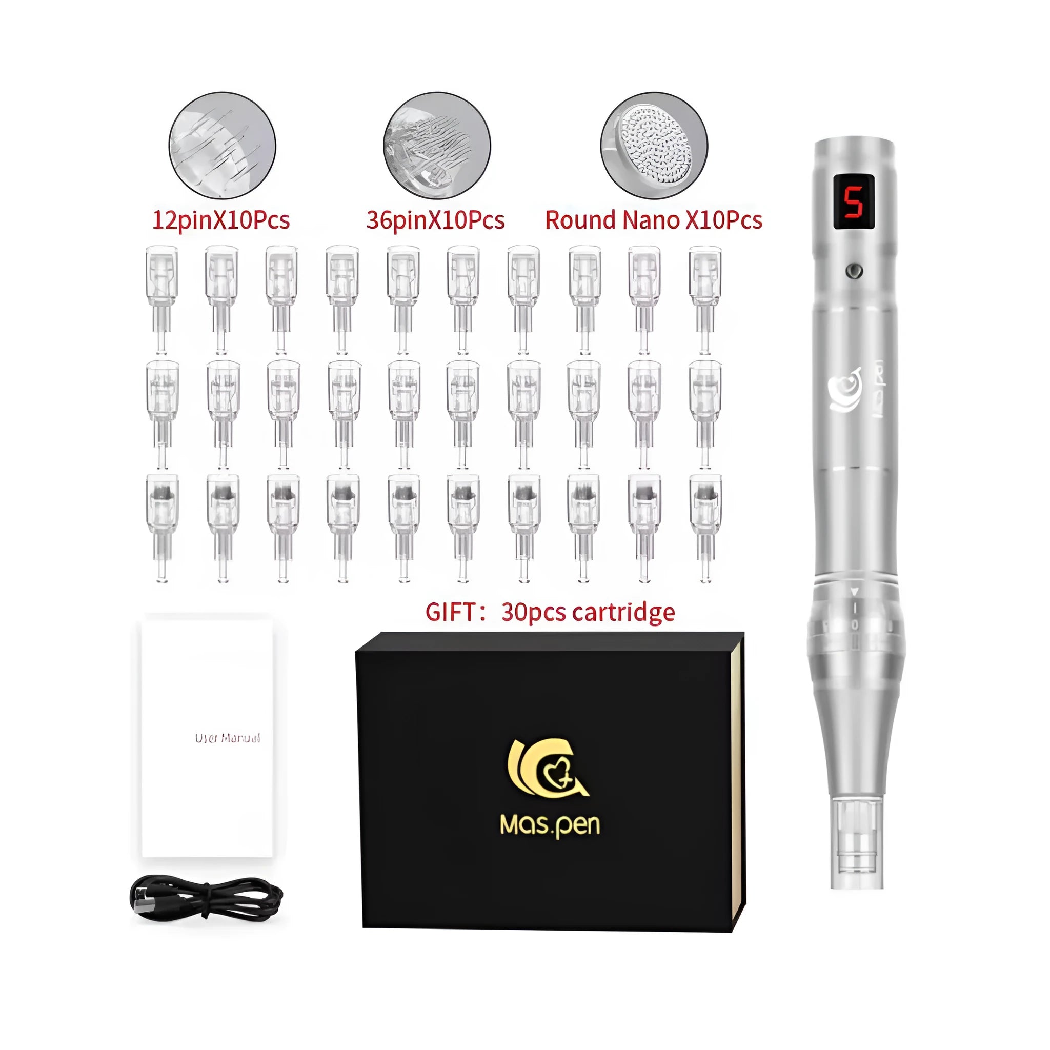 Electric micro-needling pen device with spiral tip cartridge for facial treatments