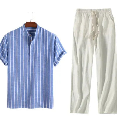 Cotton striped short sleeve men's shirt in regular fit pullover style, available in white