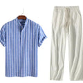 Cotton striped short sleeve men's shirt in regular fit pullover style, available in white