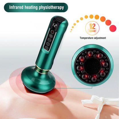 12-Level Electric Massage Cupping Device with Adjustable Suction Levels, Infrared Heating, and Wireless Design for Anti-Cellulite and Fat Burning Treatment