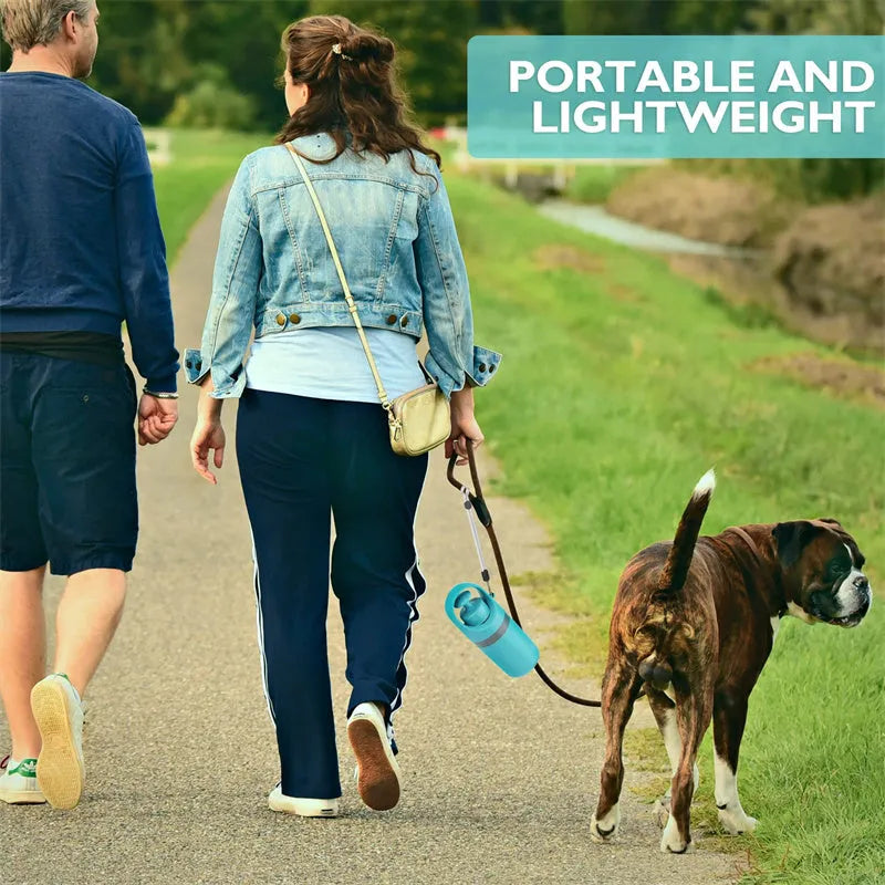 Blue portable dog pooper scooper with built-in bag dispenser and eight-claw shovel