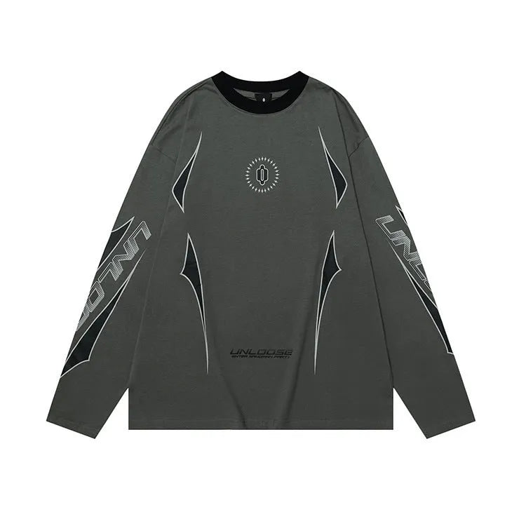 Men's grey cotton hoodie with drop shoulder sleeves and loose fit showing letter pattern detail