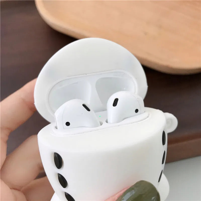 Silicone AirPods protective case with cartoon aeroplane headset design and metal hook
