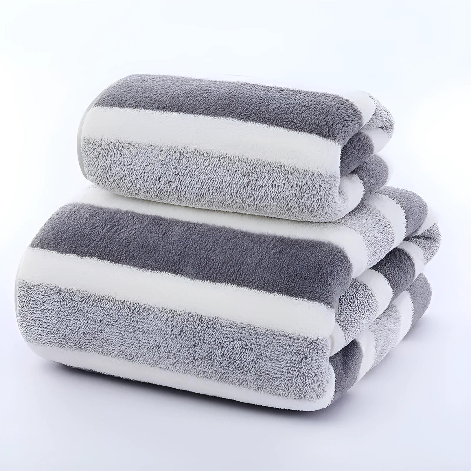 Coral fleece towel with wide stripe dark light pattern in multiple colours