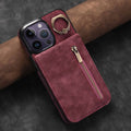 Vintage ring zipper card anti-theft phone case in black with lanyard and bracelet