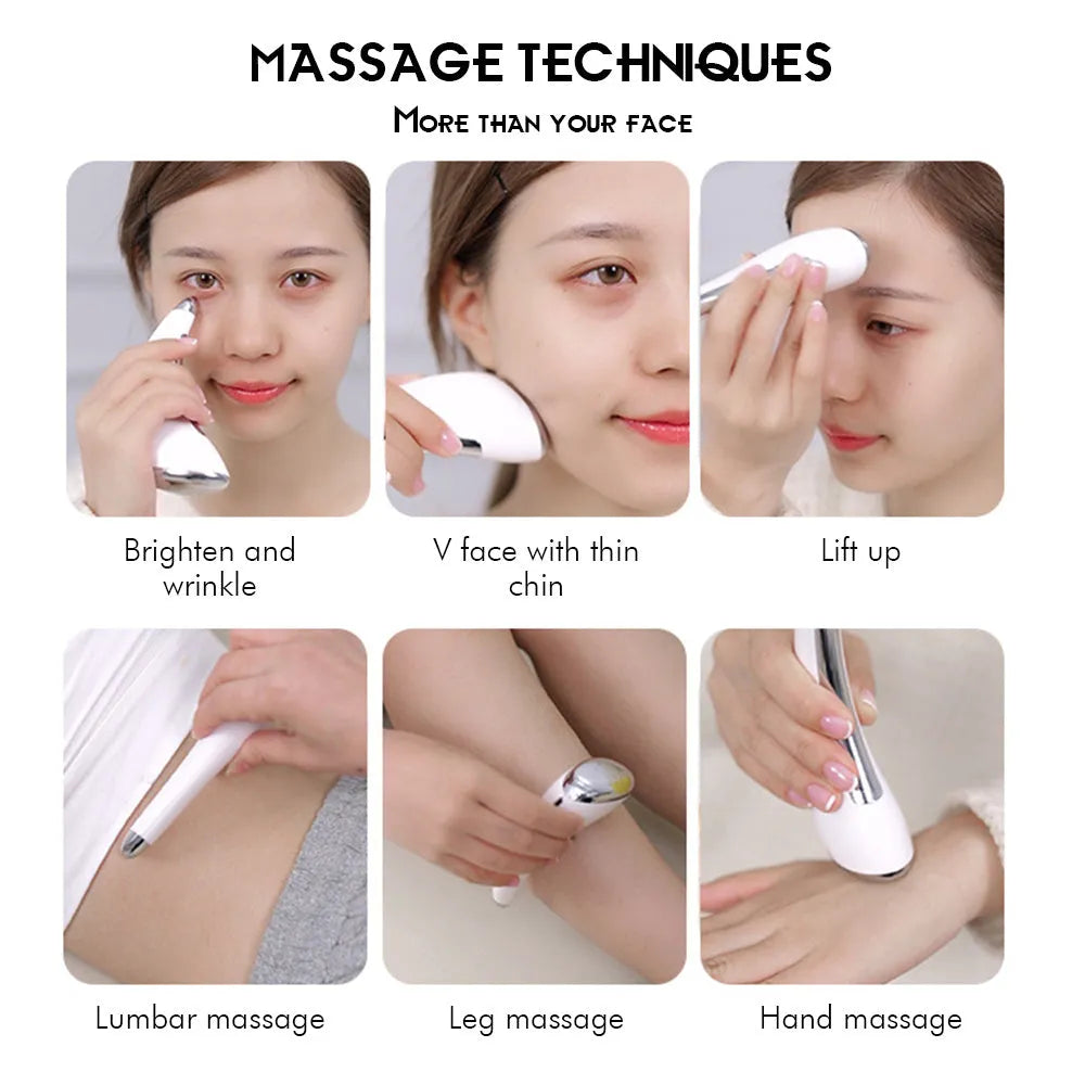 White multifunctional scraping beauty instrument with ergonomic handle, 130mm length, for face slimming and ionic therapy