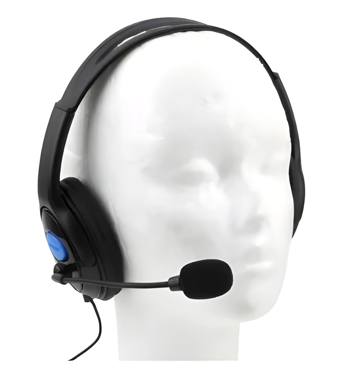 Black PS4 wired gaming headset with large bilateral ear cups on a solid background.