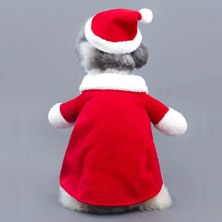 Red polar fleece Santa Claus costume for pets with stretchable design