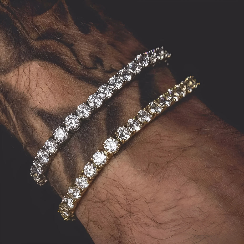 Men's geometric hip hop bracelet with iced-out zirconia rhinestones and tennis charm on chain link