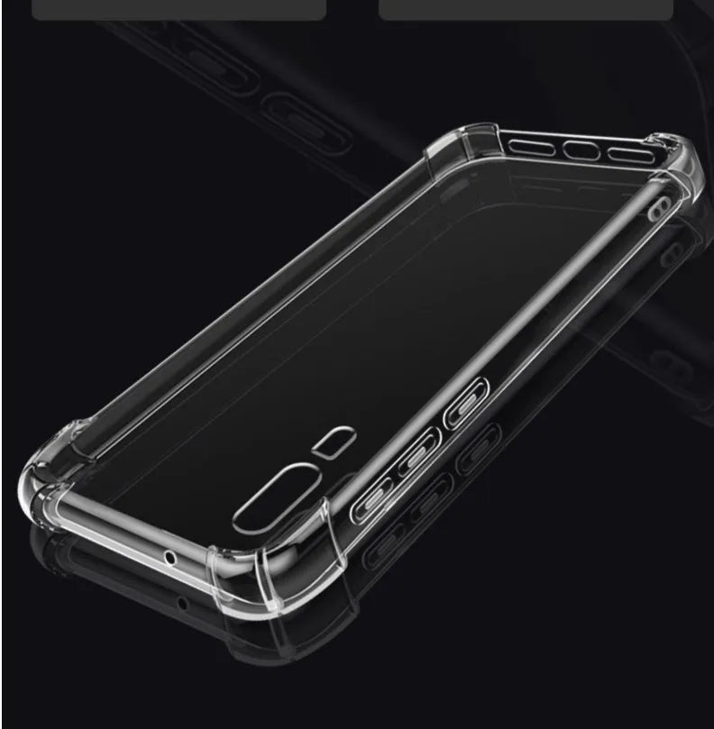 Transparent TPU phone case for Huawei and Honor smartphones showing clear design and model compatibility