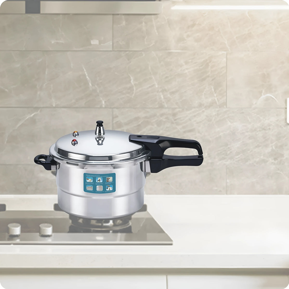 White universal pressure cooker, aluminium alloy uncoated pot, 22cm 5L, gas and induction compatible