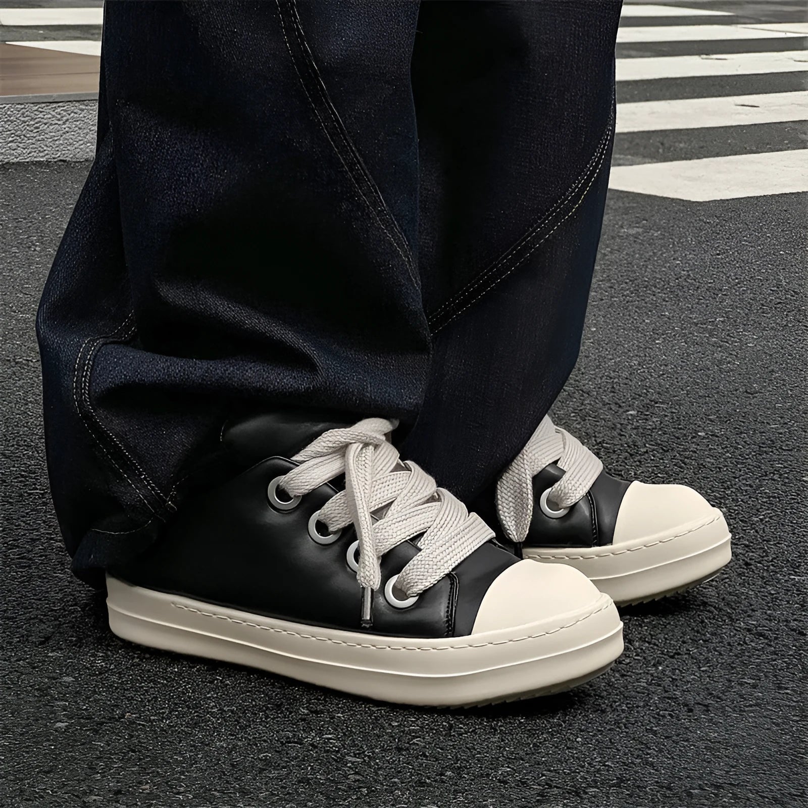 Men's black leather slip-on casual shoes with flat rubber sole and round toe on a white background.
