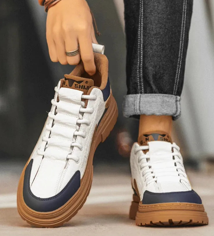Summer platform casual sneakers with thick rubber sole and microfibre leather insole in black and white colour options