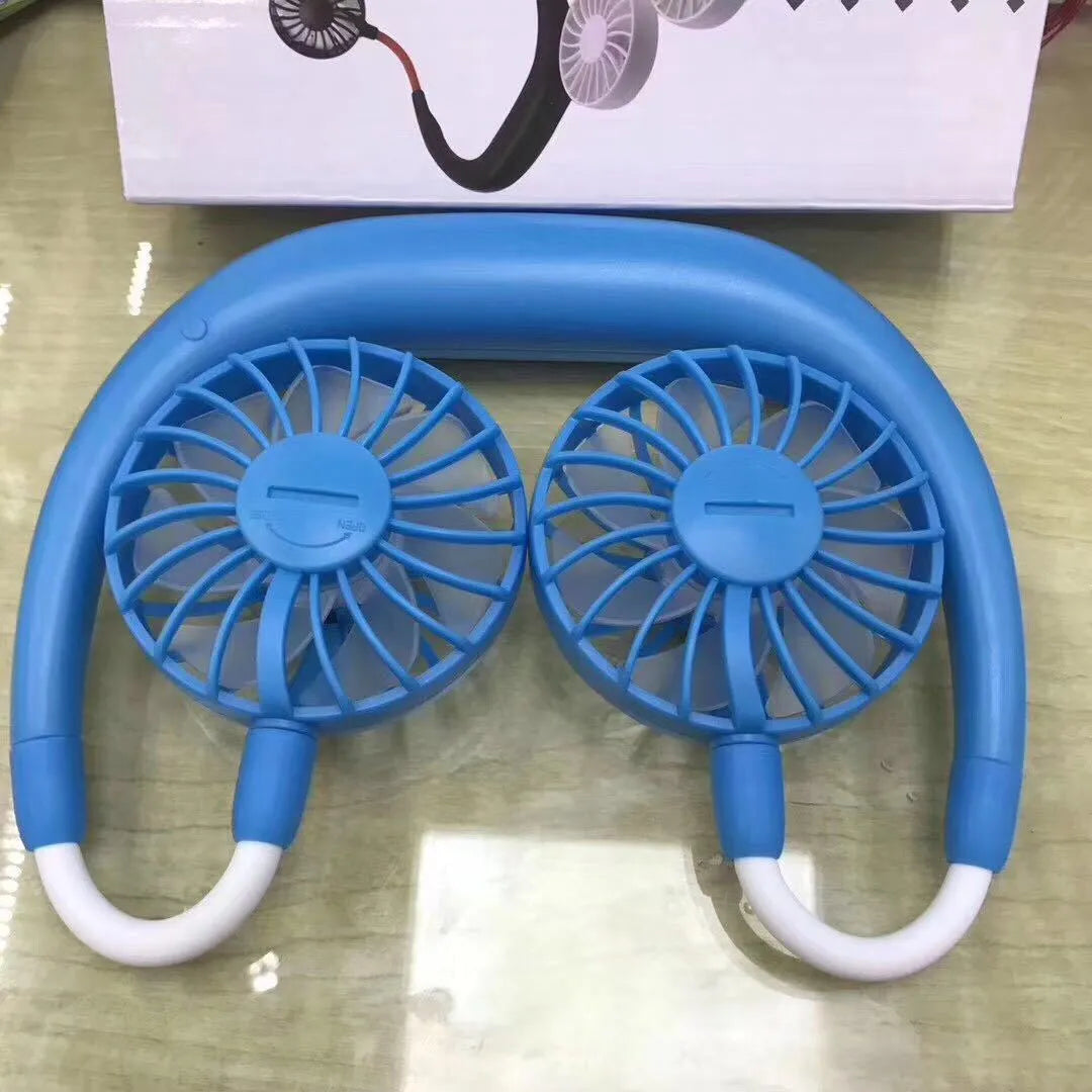 Charging portable hanging neck fan in pearl white with ABS body and silicone neck band