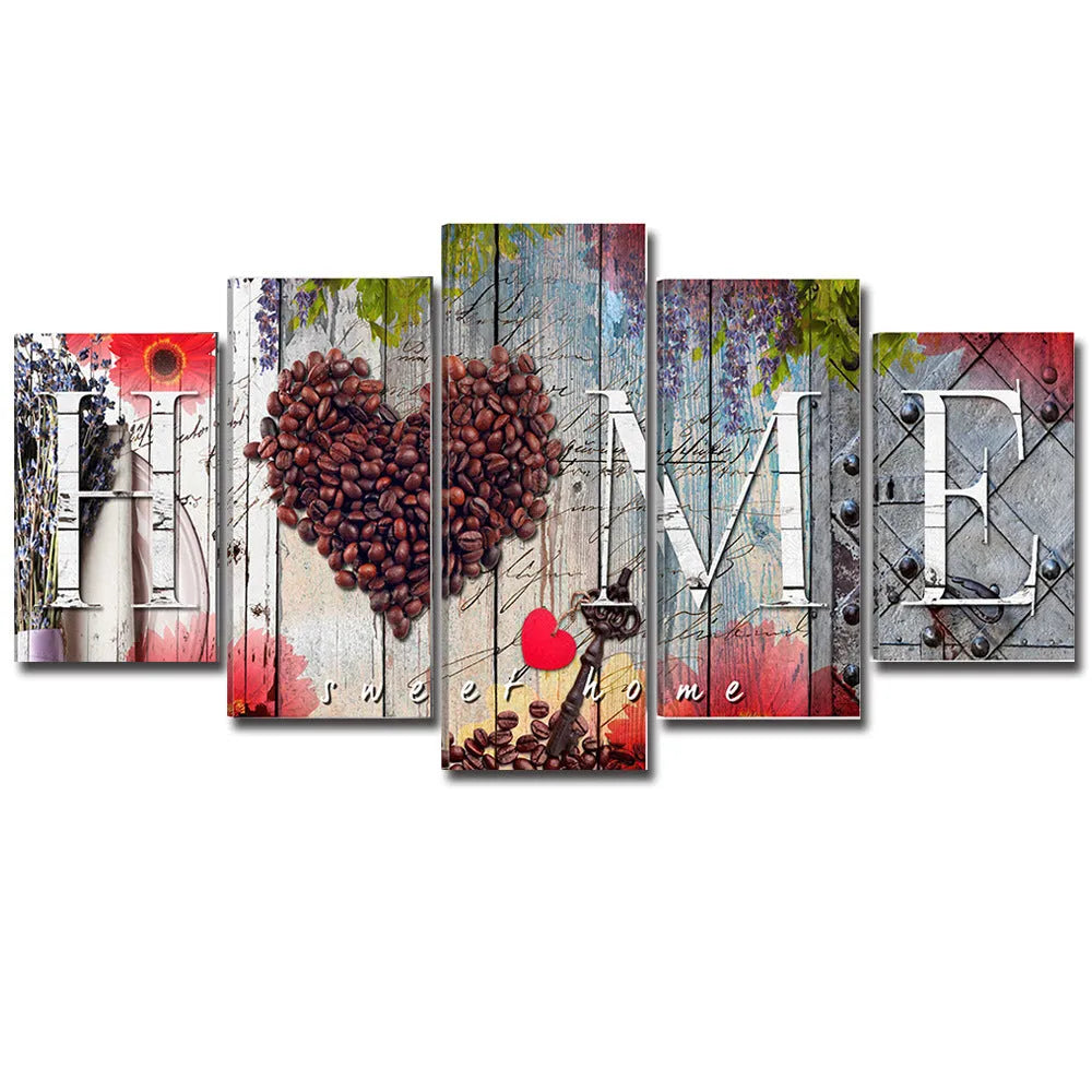 Red oil painting decoration board set with multiple sized panels for wall art display