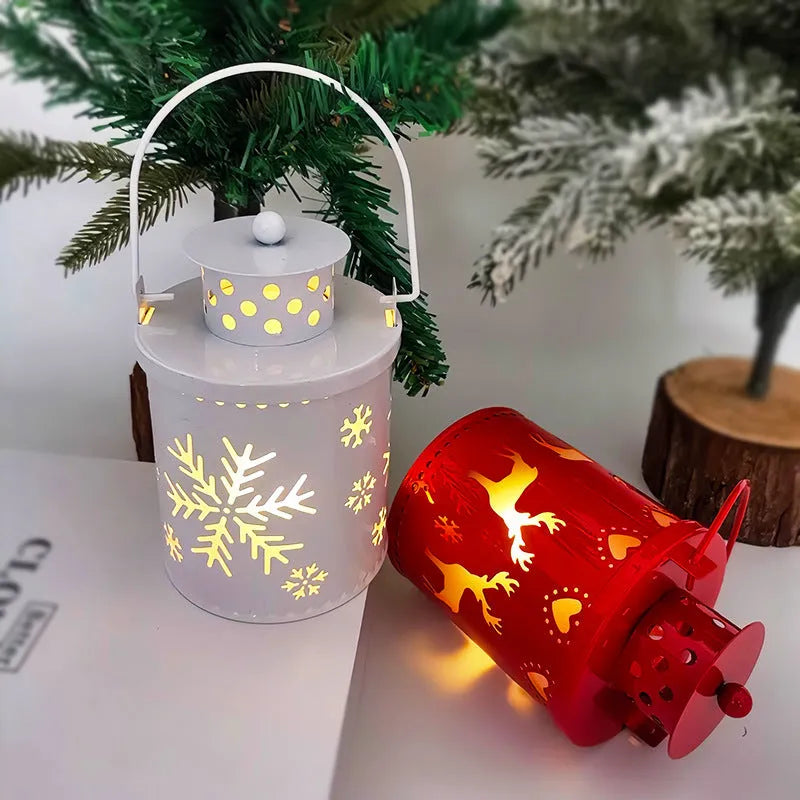Nordic-style wrought iron Christmas LED candle lantern in green, white, or red colour options