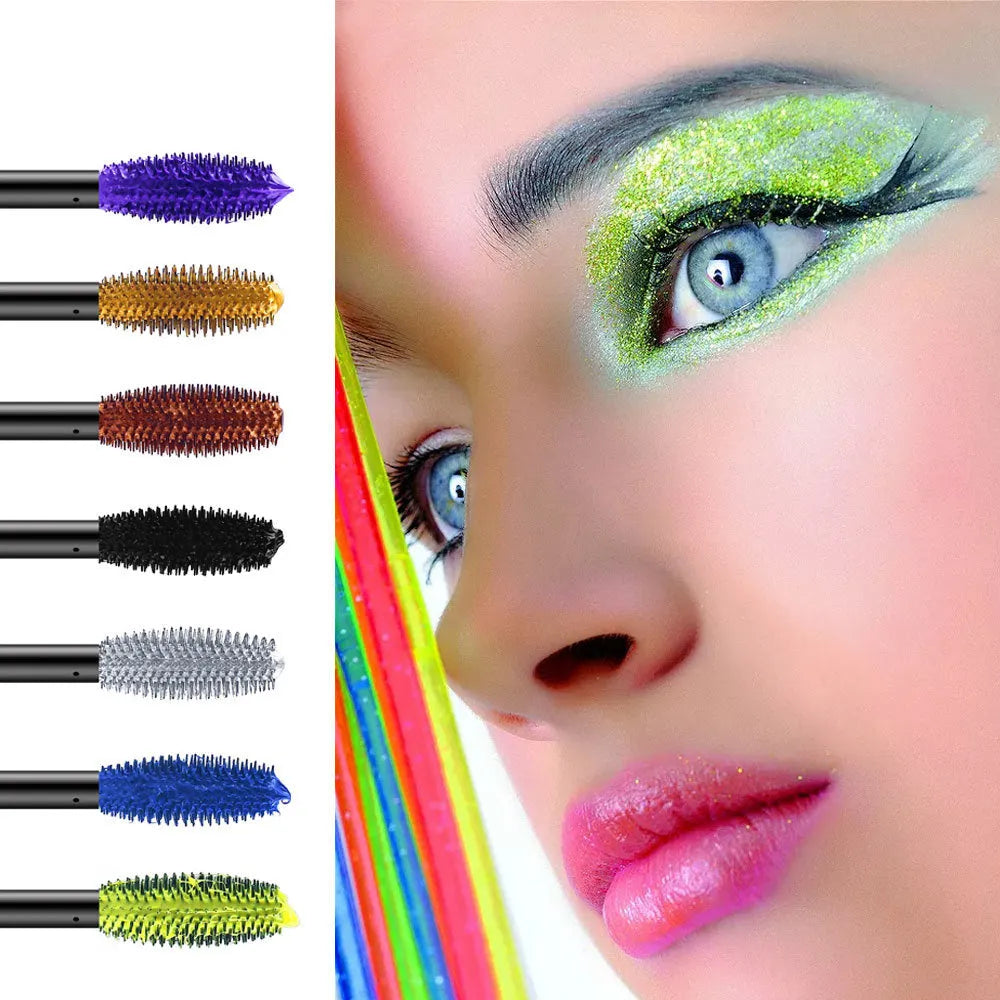 Tube of colour fluorescent waterproof mascara with brush wand, available in multiple shades