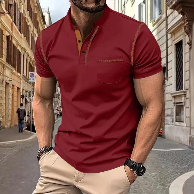 Men's short-sleeved polo shirt in solid colour, quick-dry polyester, slim fit