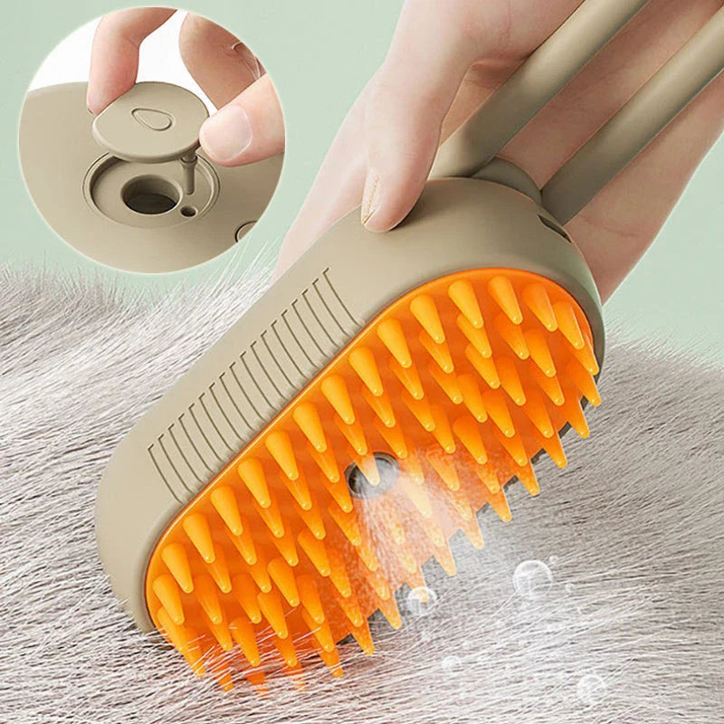 Versatile pet grooming brush with steam and spray function, made with premium ABS and silicone materials for gentle and effective pet hair care