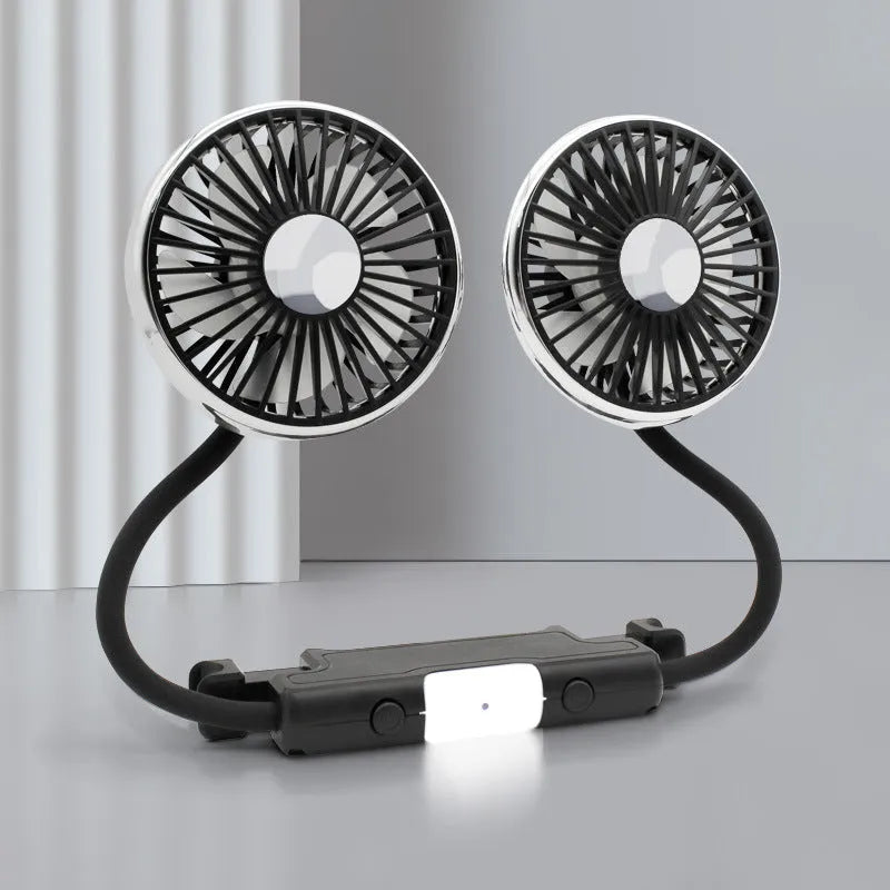 Black car double-headed hose seat fan with light, 10W, three speed settings