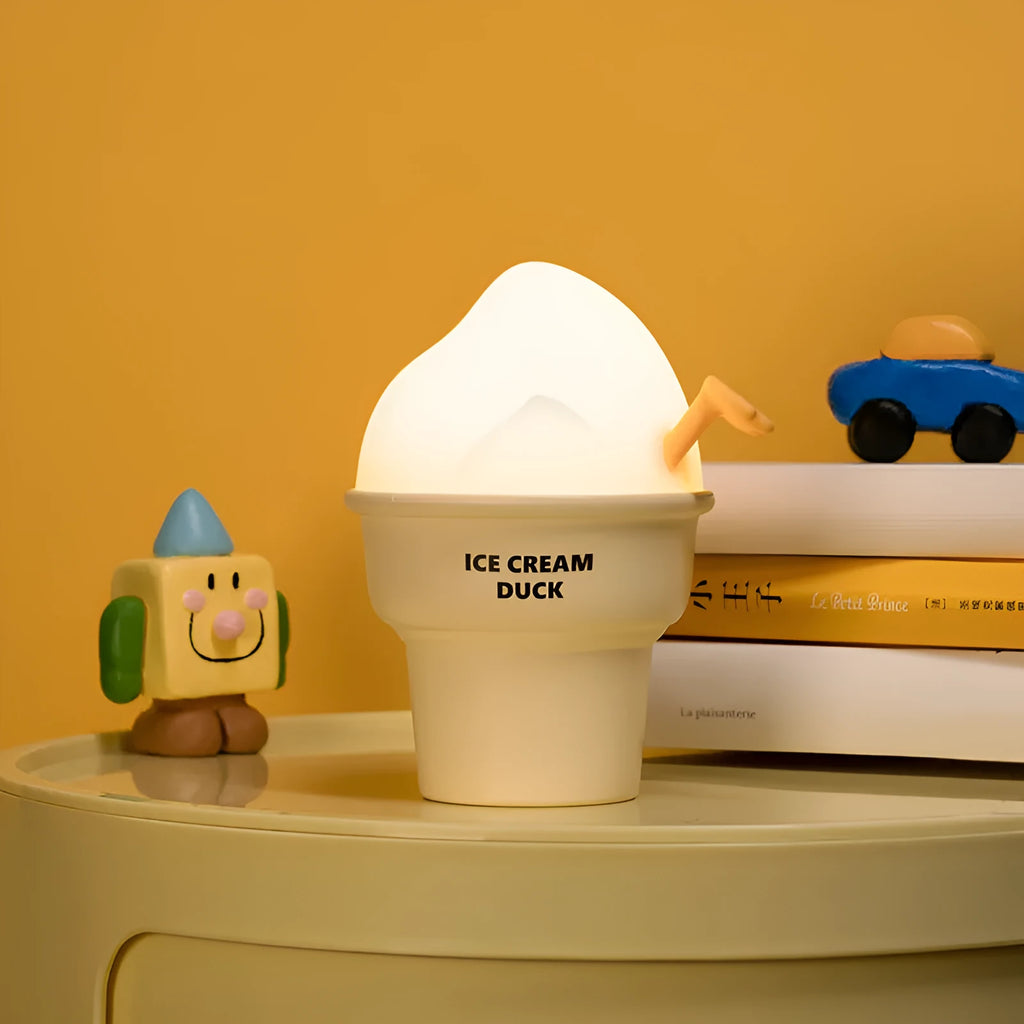 Ice cream duck small night lamp with built-in battery and USB charging, 103x89x130mm cartoon ornament